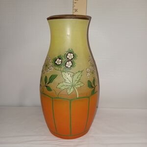 Vintage Floral Vase with Green and Orange Design Hand Painted 3D Painted Art